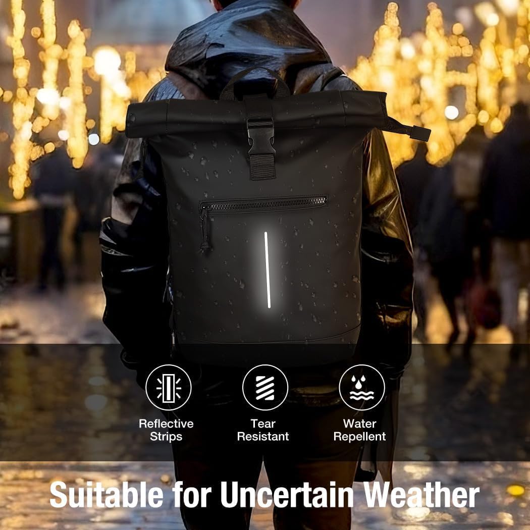 Lekeinchi Rolltop Rucksack Wasserdicht für Damen &amp; Herren, Grosser, mit Computerfach für 17 Zoll Lap