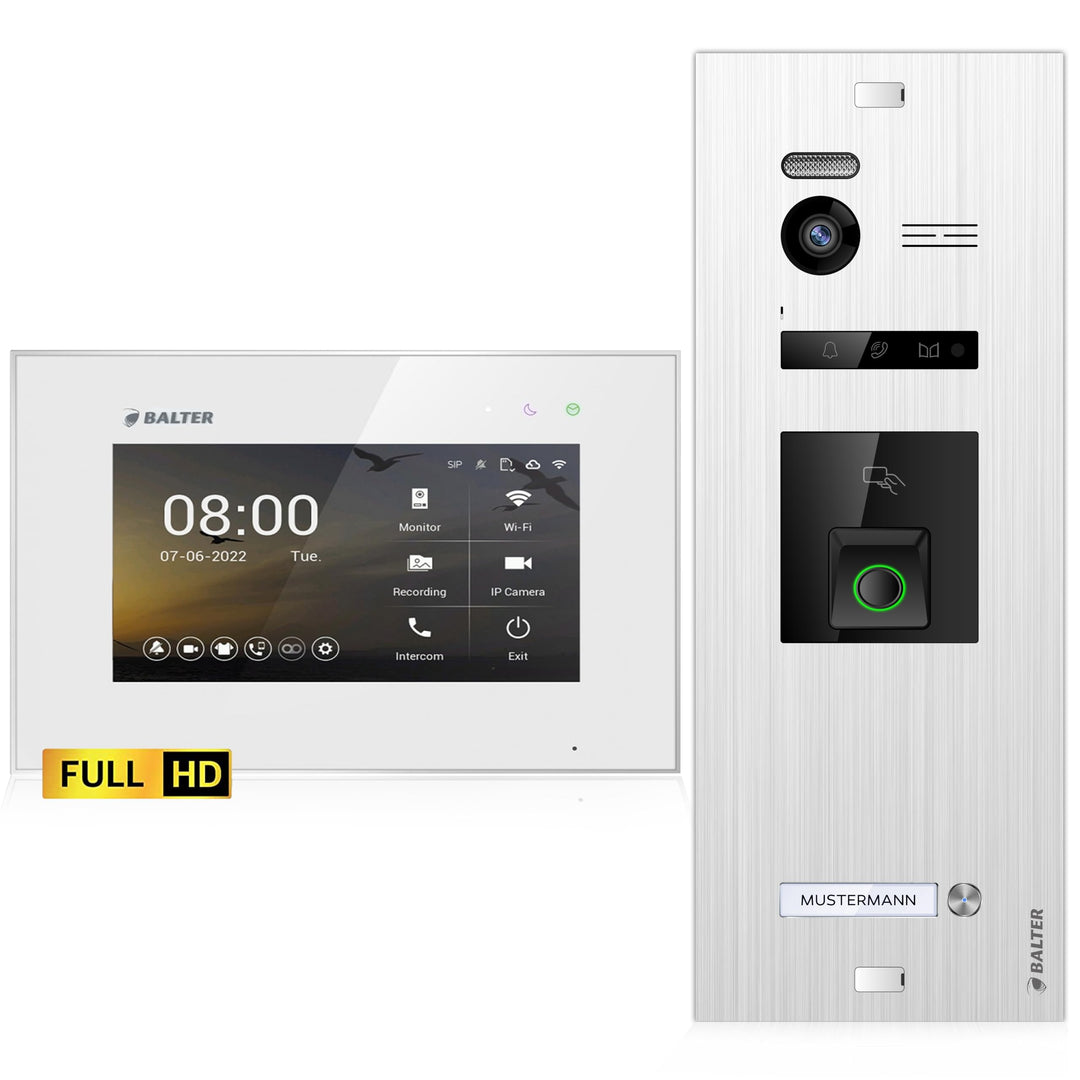 Balter EVO-HD Video Türsprechanlage mit Fingerprint, Video Türklingel, 1 Familienhaus, 1x 7 Zoll Mon