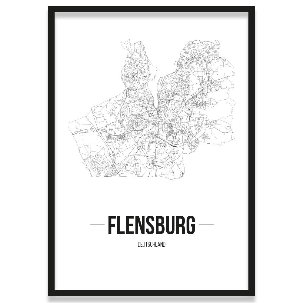 JUNIWORDS Stadtposter, Flensburg, Wähle eine Grösse, 40 x 60 cm, Poster mit Rahmen, Schrift B, Weiss