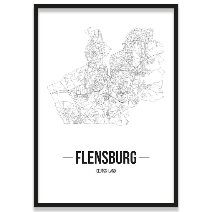 JUNIWORDS Stadtposter, Flensburg, Wähle eine Grösse, 40 x 60 cm, Poster mit Rahmen, Schrift B, Weiss