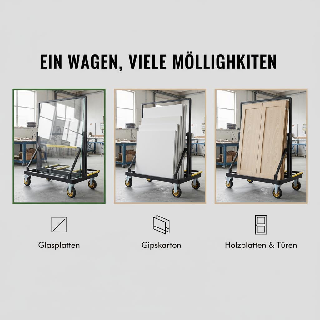 Plattenwagen mit 1000 kg Tragkraft, gummierte Lenkrollen – praktische Materialtransport-Lösung zum T