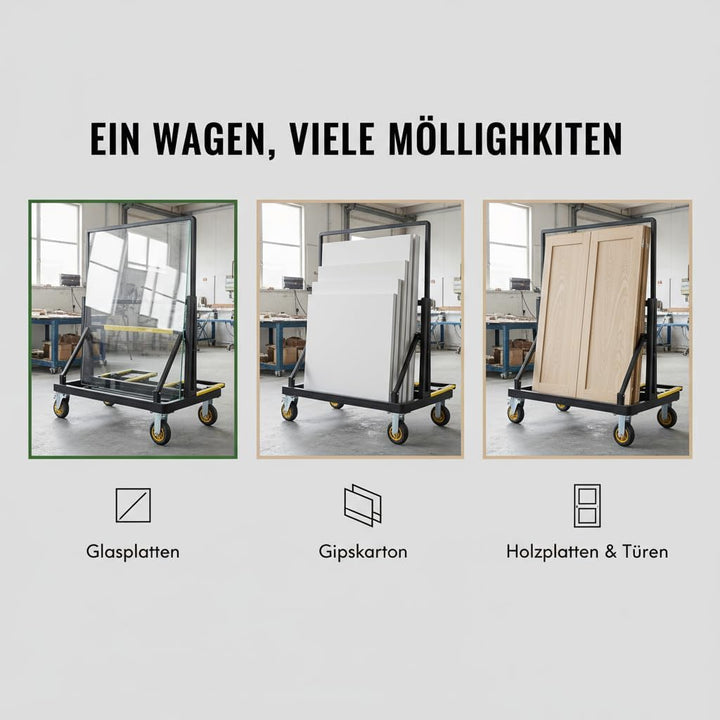 Plattenwagen mit 1000 kg Tragkraft, gummierte Lenkrollen – praktische Materialtransport-Lösung zum T