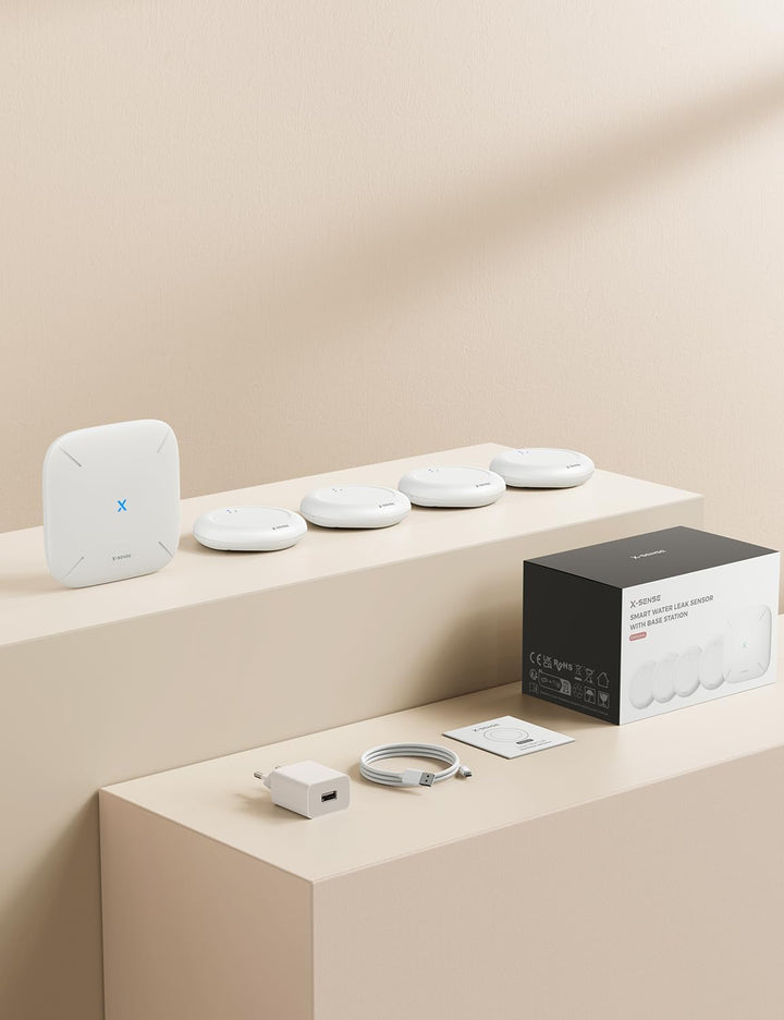 X-Sense Wassermelder WLAN mit SBS50 Basisstation, Smarter Wassermelder, App-Warnungen, wasserdicht n