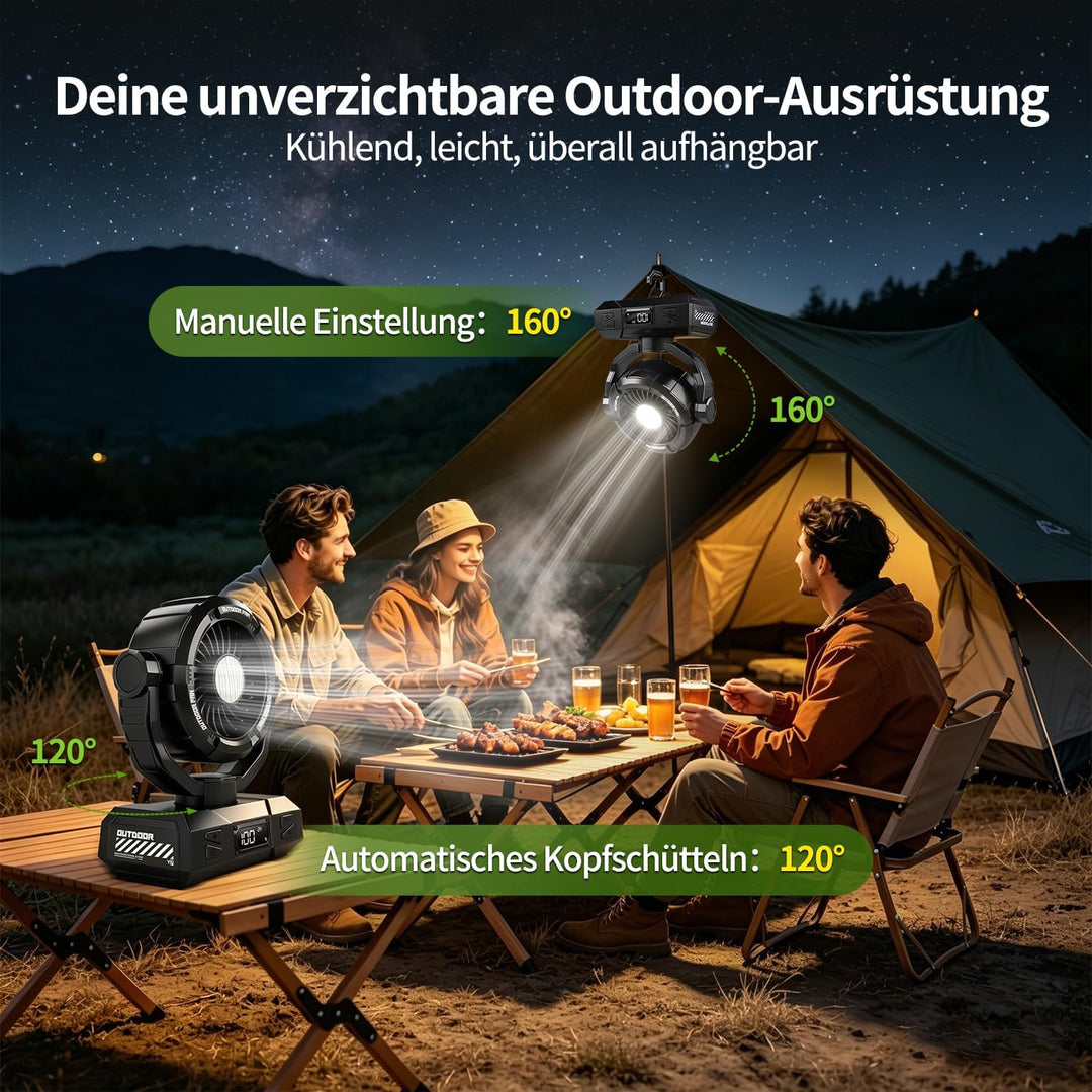 Outdoor Kopfschütteln Camping Ventilator, 20000mAh Akku Mobiler Hängen Zelt Ventilator mit LED Later