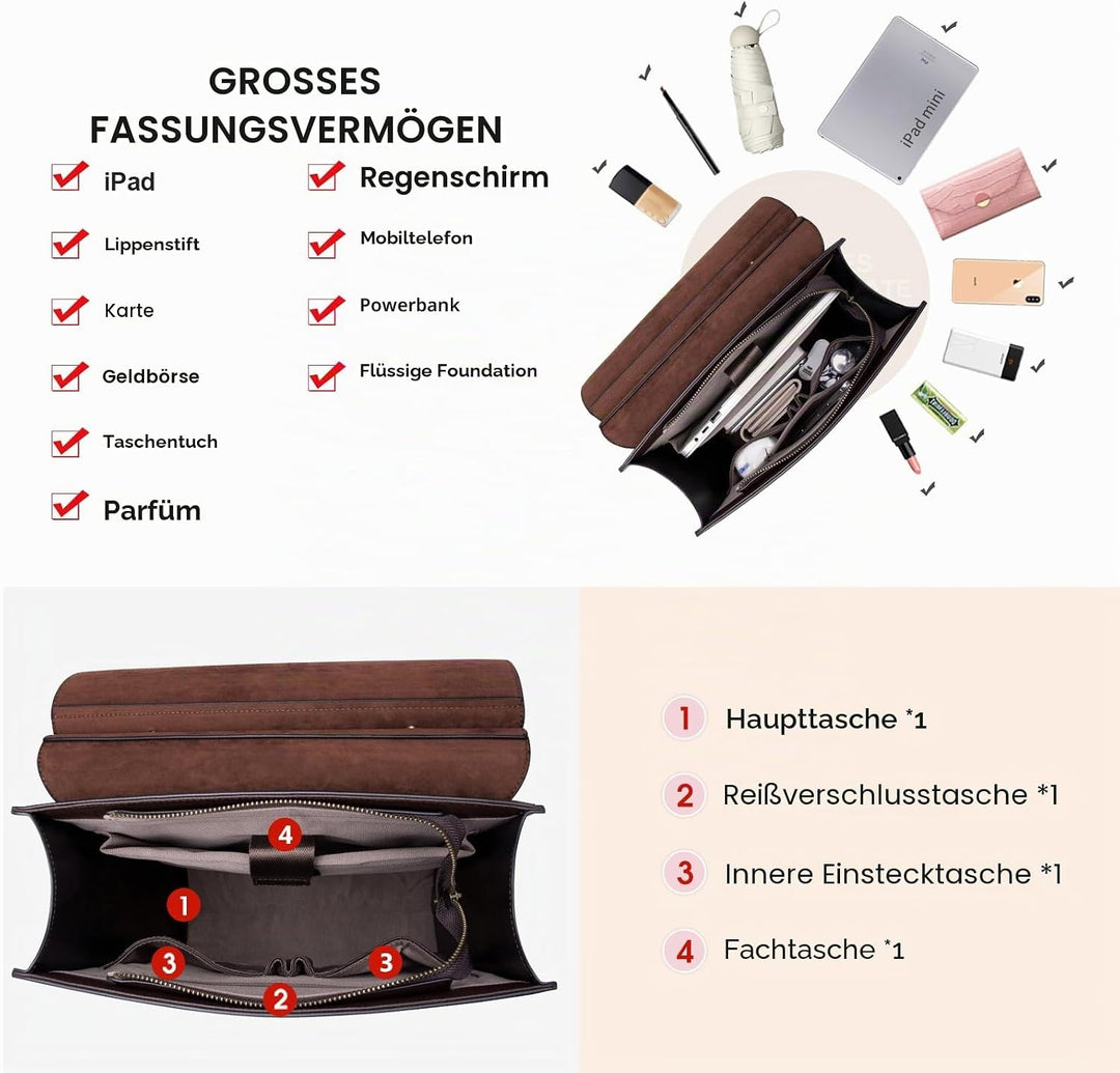 Cnolés Business Rucksack Damen Leder Eleganter Daypack Wasserdicht Damen Rucksackhandtaschen Rücksac