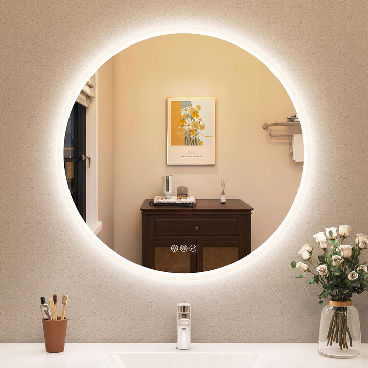 STARLEAD Badspiegel-Rund-mit-Beleuchtung 80cm Diameter, Runder-Spiegel mit Bluetooth, Dimmbar, 3 Far