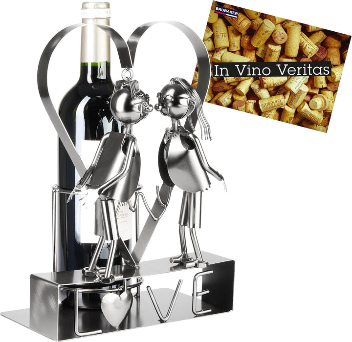 BRUBAKER Weinflaschenhalter Love Liebespaar im grossen Herz - Metall Flaschenhalter - 29 cm Wein Ges