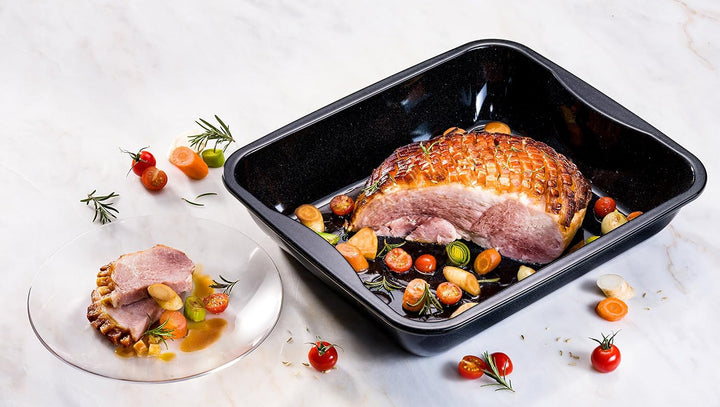 Dr. Oetker 1300 Maxi Bräter Emaille, Familien-Bratform für Braten, Hähnchen und Gemüse mit Quarz-Ema
