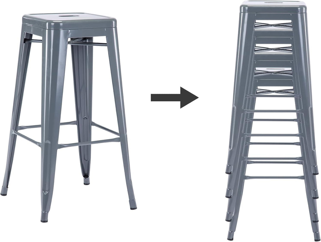 Duhome Barhocker Eisen Barstuhl, Sitzhöhe 76cm Tresenhocker, Stapelbar Metall Bistrohocker mit Fusss