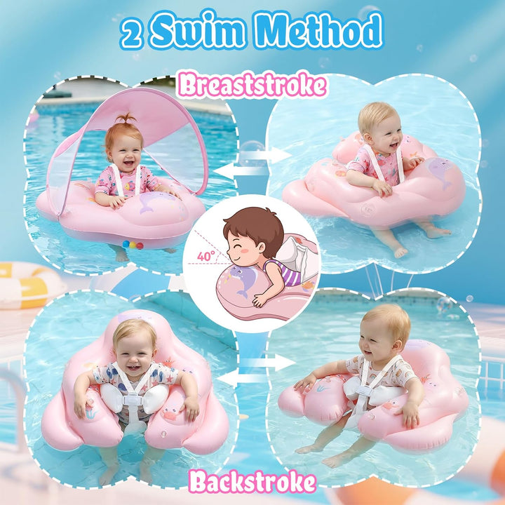 Baby Schwimmring mit Sonnendach UPF50+ Schwimmring Baby mit Sonnendach mit 1*Luftpumpe & 2*Flickzeug