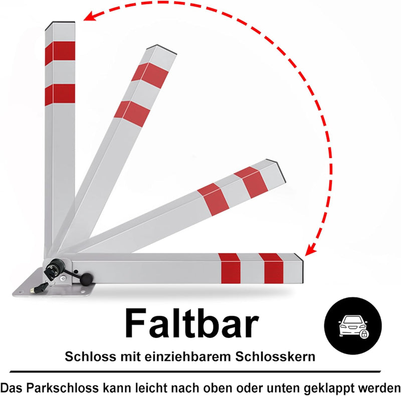 XMTECH 1 Stück Parkplatzsperre Parkpfosten Klappbar mit 3 Schlüssel - Robust und Stabil Absperrpfost