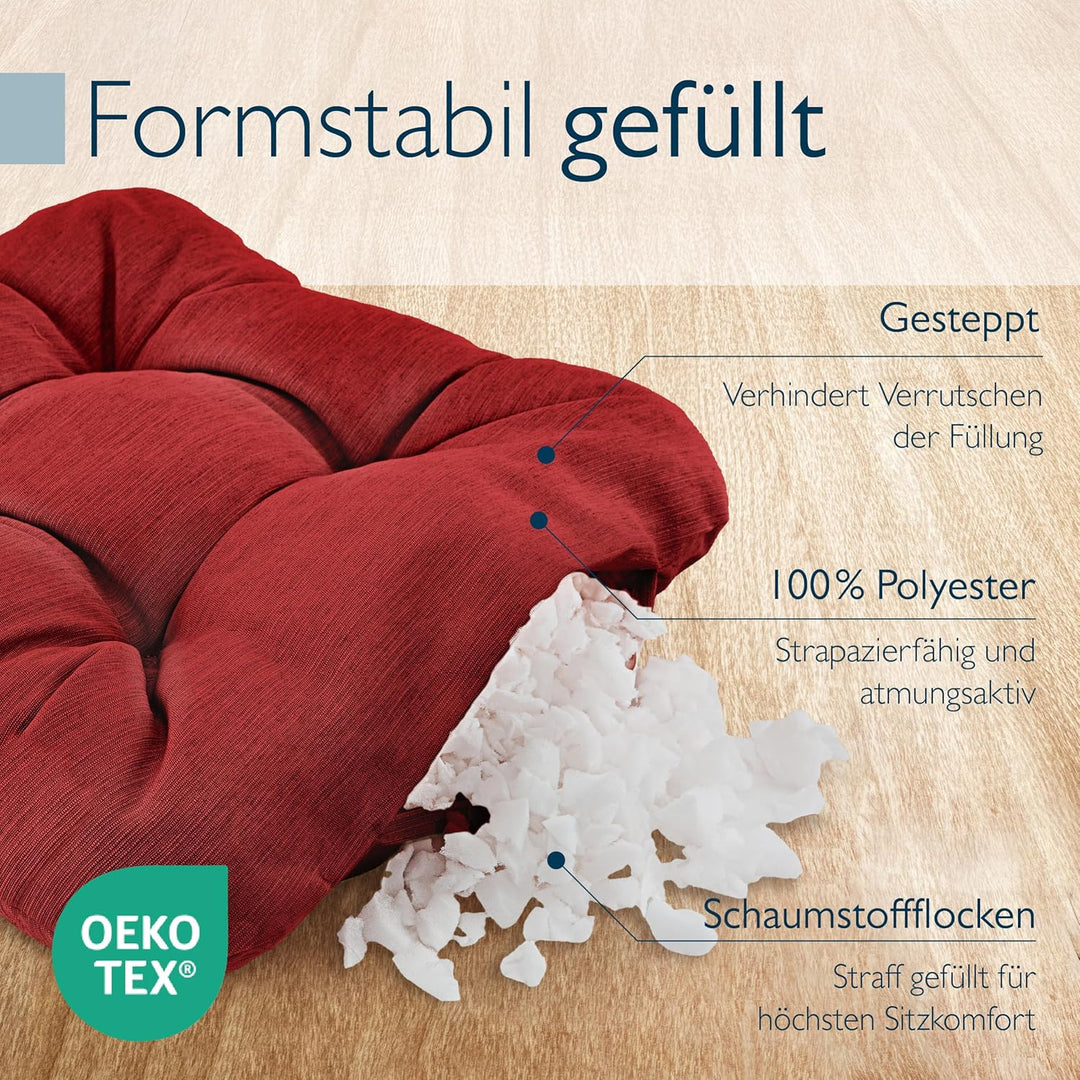 Beautissu 2er Set Premium Stuhlkissen 40x40 cm Rot – UV-beständig &amp; Robust Sitzkissen Outdoor 8 cm d