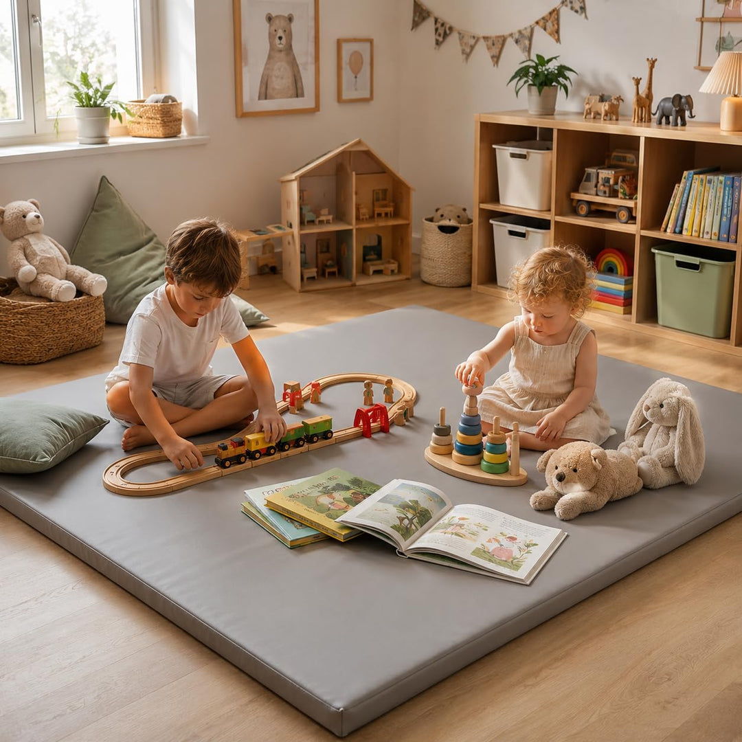 jxgzyy Krabbelmatte Baby 127 × 127 cm, 3 cm dick | Abwischbare PU-Seite und ultraweiche Kurzplüschse
