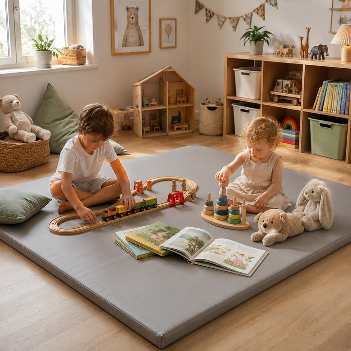 jxgzyy Krabbelmatte Baby 127 × 127 cm, 3 cm dick | Abwischbare PU-Seite und ultraweiche Kurzplüschse