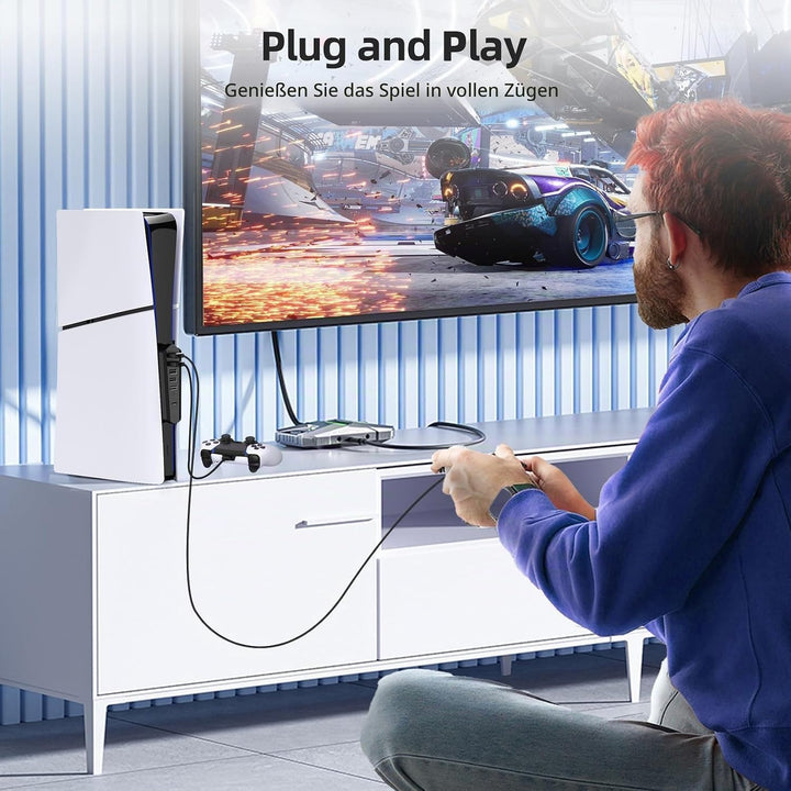 Auarte USB Hub für PlayStation 5 Pro/Slim Console, 1 Typ C 3.1 Anschluss, 4 USB 2.0 Anschlüsse, 1 US