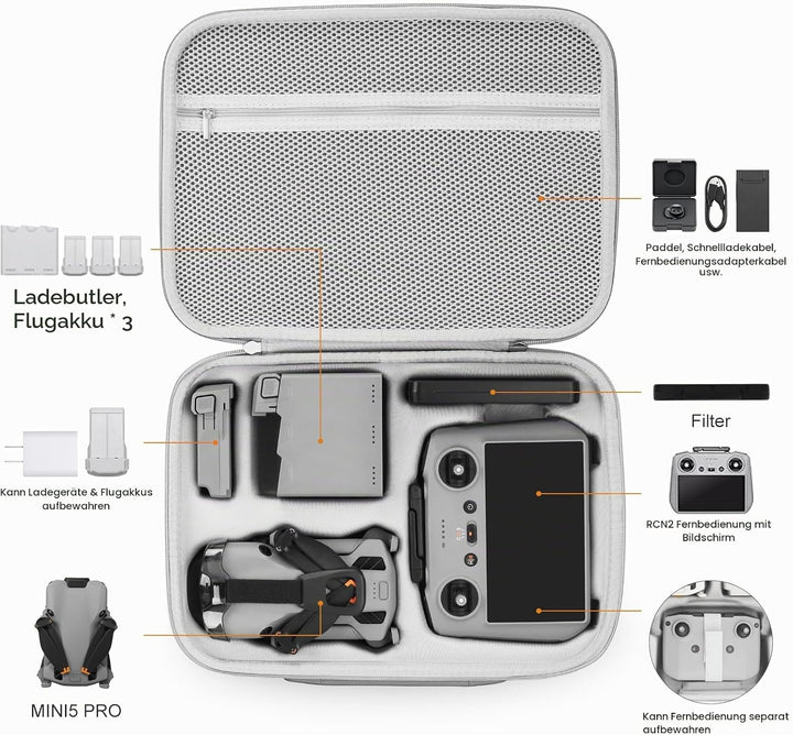 Mini 5 Pro Tasche, für DJI Mini 5 Pro Fly More Combo Zubehör Tragbare Tragetasche Koffer, Case für D