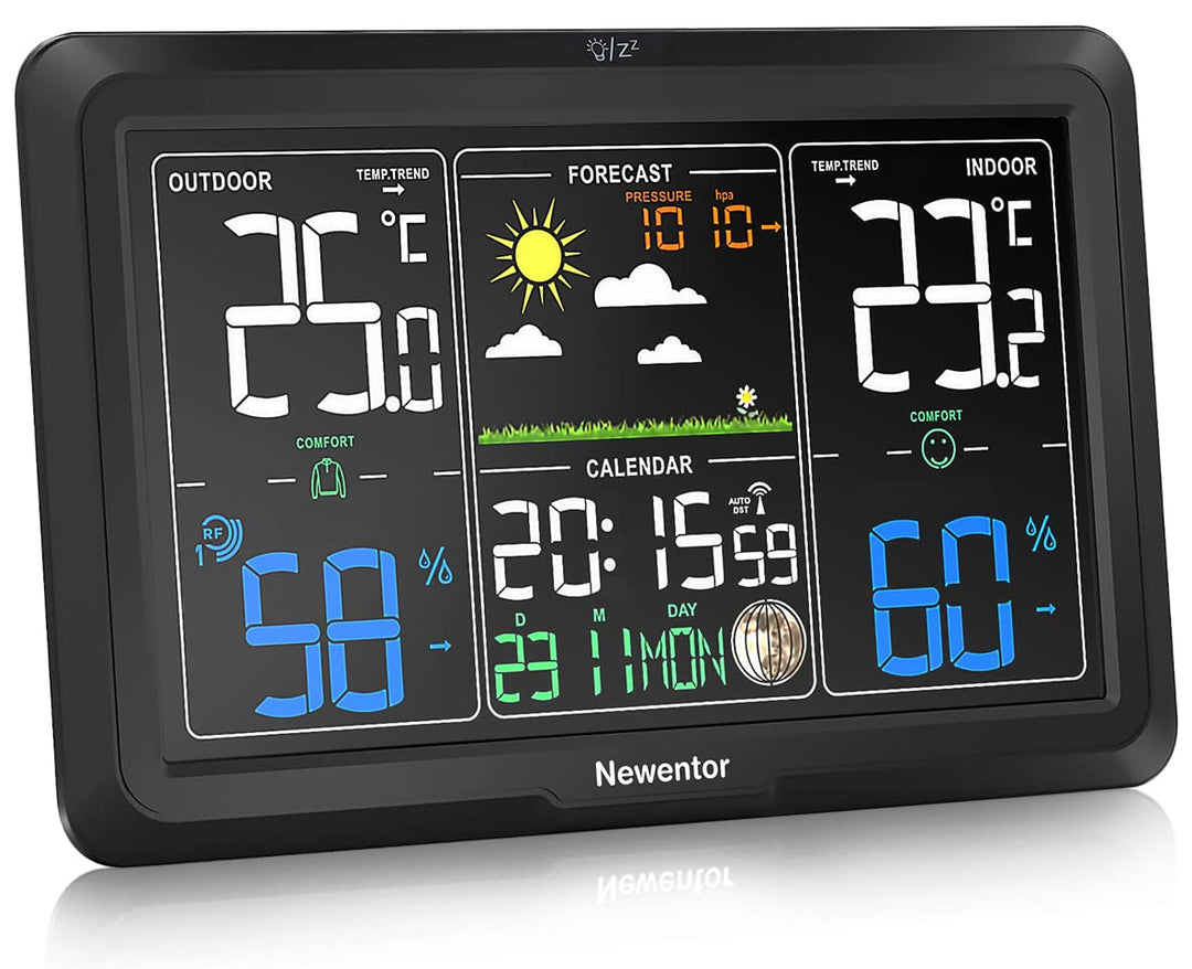 Newentor Wetterstation Funk mit Aussensensor - 3 Einstellbare Helligkeit - Funkwetterstation mit Wet