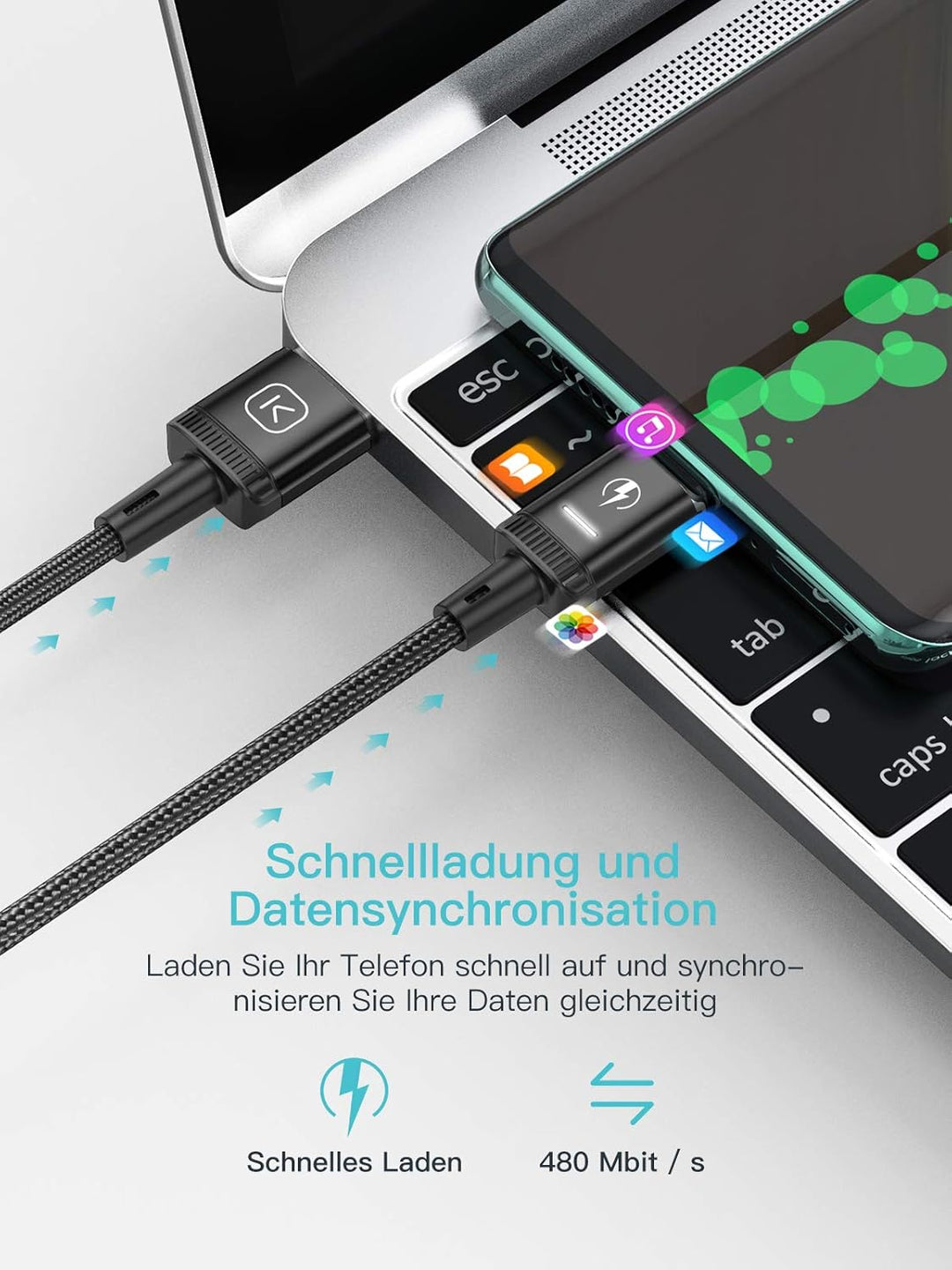 Kuulaa 3-in-1-Magnetladekabel, 3A-Schnellladekabel aus Nylon, geflochten mit LED Light Magnetic USB