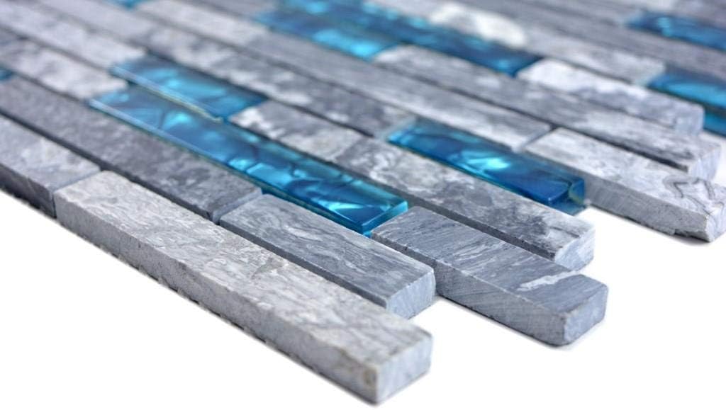 Mosaik Fliese Transluzent grau Verbund Glasmosaik Crystal Stein grau blau für WAND BAD WC DUSCHE KÜC