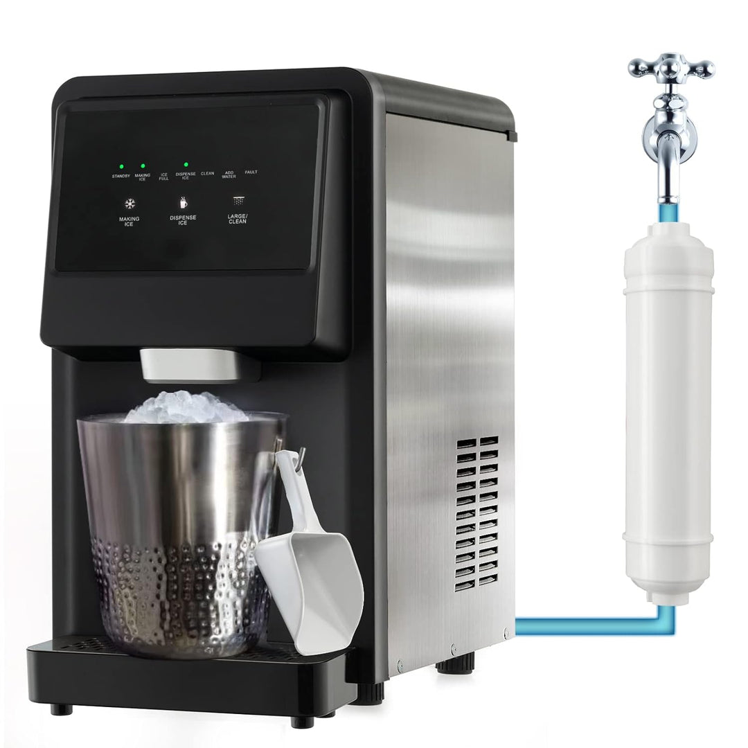 GOPLUS Eiswürfelmaschine mit Wasseranschluss, automatischer Eiswürfelbereiter mit Eisspender & Selbs