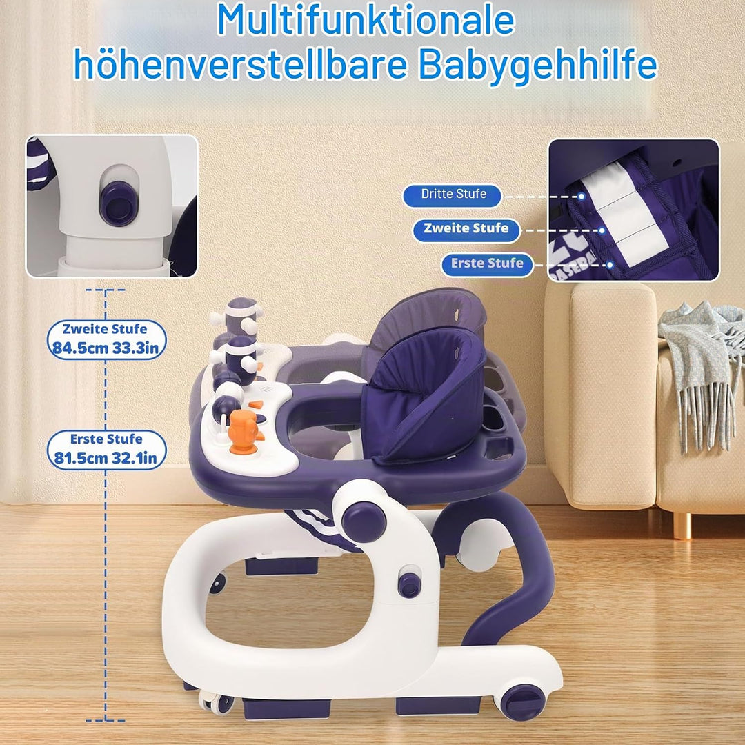 Siairo 3 in 1 Lauflernhilfe Baby Lauflernhilfe mit einstellbarer Höhe &amp; Geschwindigkeit Rollen, Lich