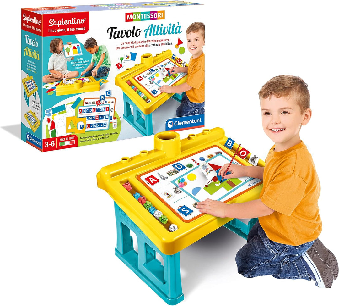 Clementoni 16340 Sapientino Aktivitätstisch Spiel 3 Jahre (italienische Version), Montessori-Bankett