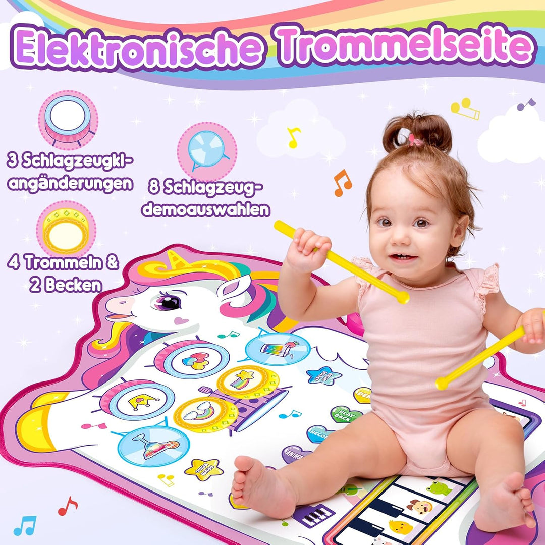 Baby Spielzeug Ab 1 2 Jahre Mädchen, Einhorn 3-in-1 Musikmatte Mit 8 Tiergeräuschen, 10 Demoliedern