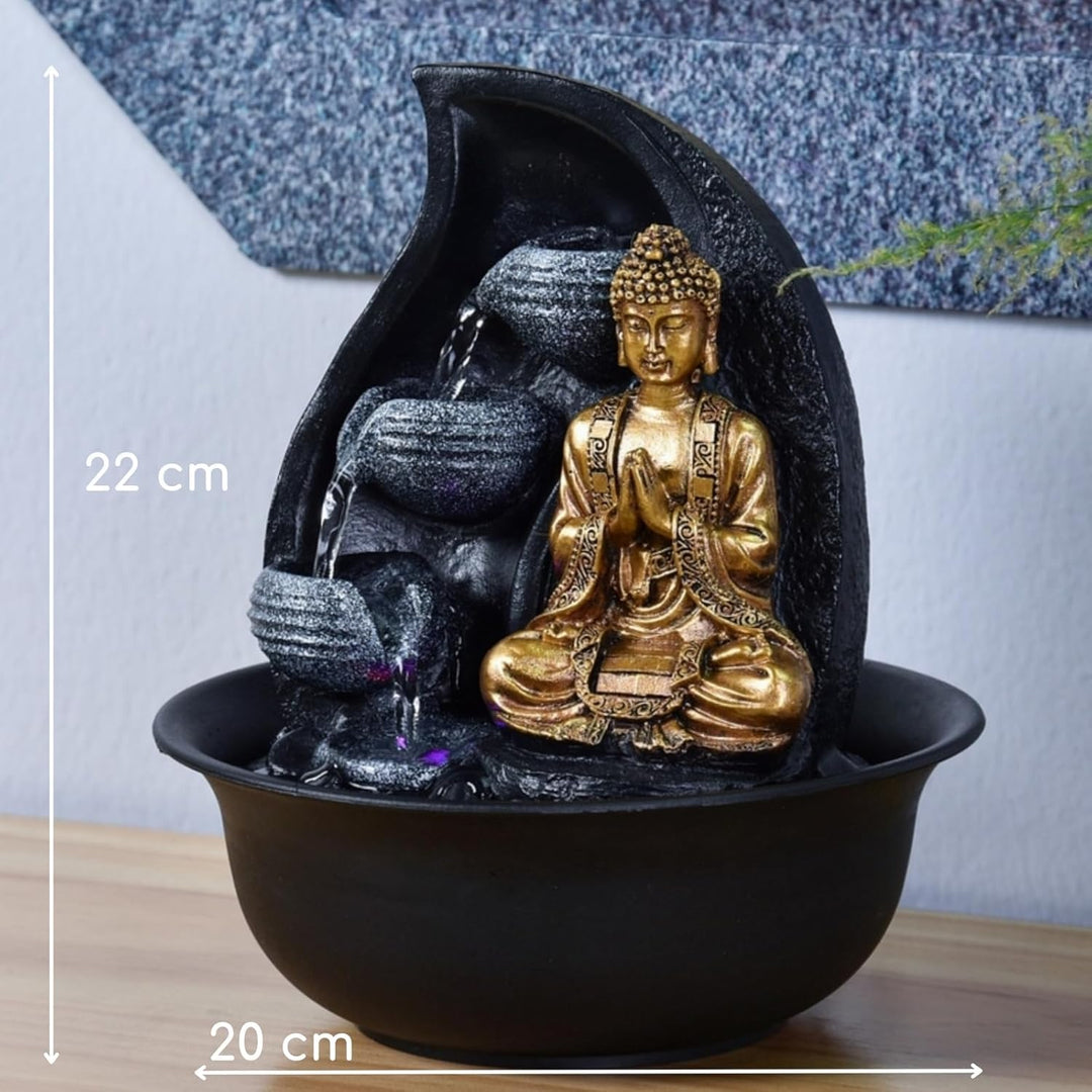 Zen Light Praya Zimmerbrunnen mit Pumpe und LED-Beleuchtung, Kunstharz, Gold Single, Single