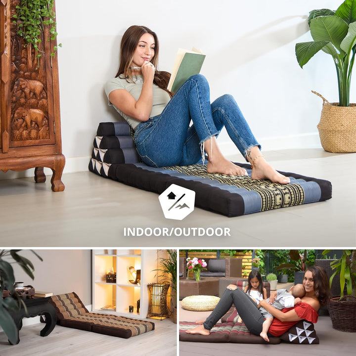 livasia Thaikissen mit 2 Auflagen - 120x50x8cm - Dreieckskissen mit Sitzkissen, Keilkissen mit Kapok