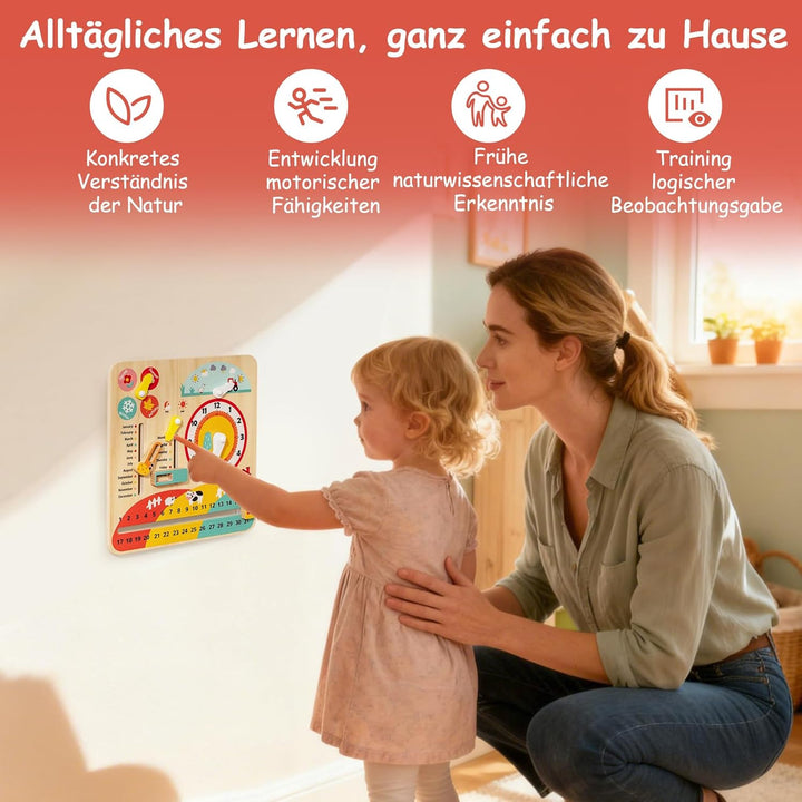 COSTWAY Lernuhr Kinder, Kinderkalender mit Jahreszeiten, Wetter, Tag, Nacht, Monat, Woche & Datum, M