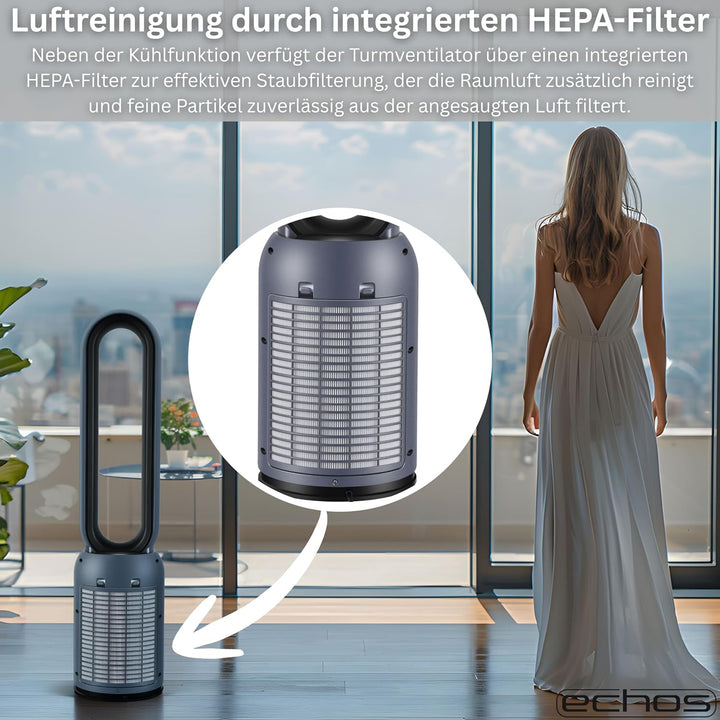 Echos® Turmventilator sehr leise Standventilator energiesparend Bodenventilator mit Fernbedienung Ve