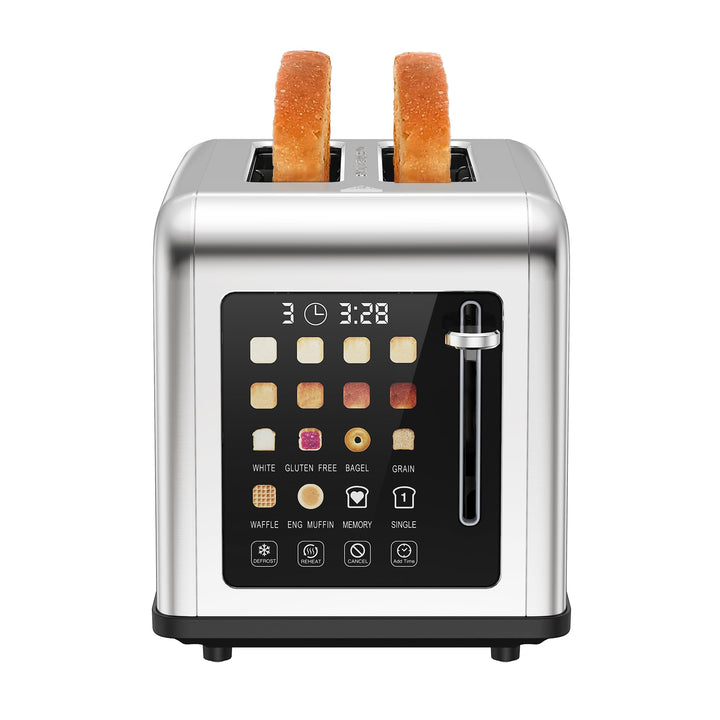 Toaster 2 Scheiben, Edelstahl Langschlitztoaster mit Smart Touchscreen & LED-Countdown, 8 Bräunungss