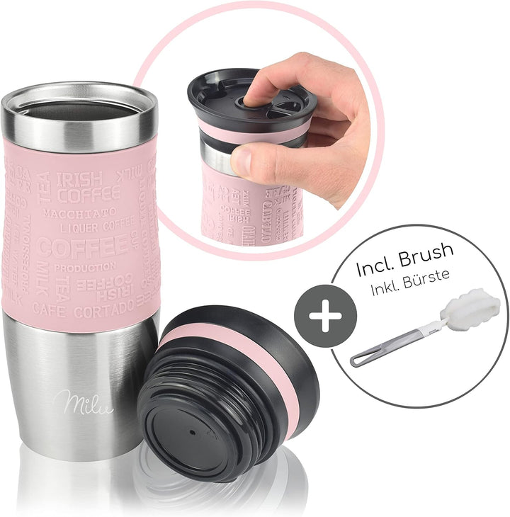 Milu Thermobecher 370ml 450ml Isolierbecher Kaffeebecher to go - 100% Auslaufsicher - Trinkbecher au