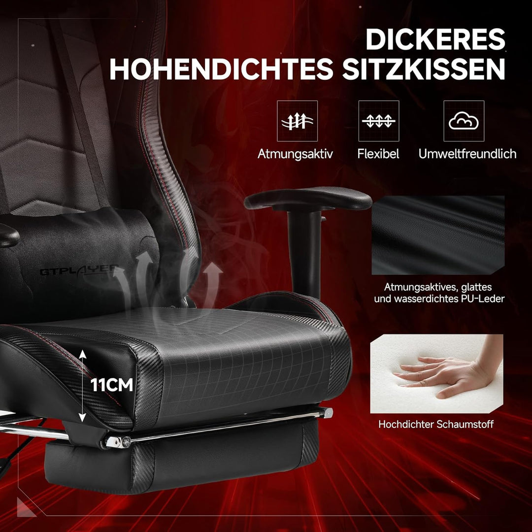 GTPLAYER Gaming Stuhl mit Fussstützen Lautsprecher Bluetooth, Gamer Stuhl Ergonomischer Computerstuh