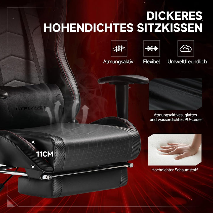 GTPLAYER Gaming Stuhl mit Fussstützen Lautsprecher Bluetooth, Gamer Stuhl Ergonomischer Computerstuh