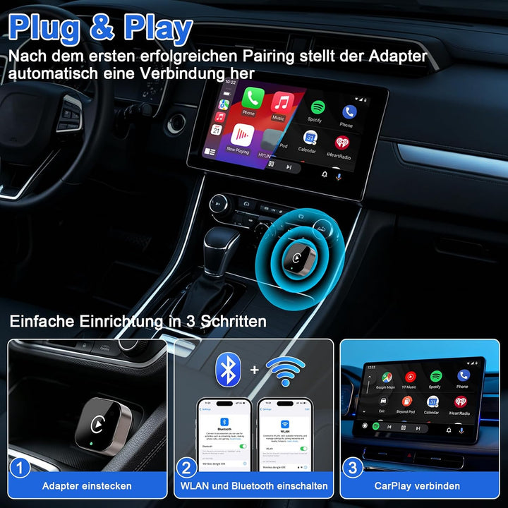 Wireless Carplay & Android Auto Adapter, Wired Auf Wireless für iOS 10+/Android 11+, Plug & Play, ve
