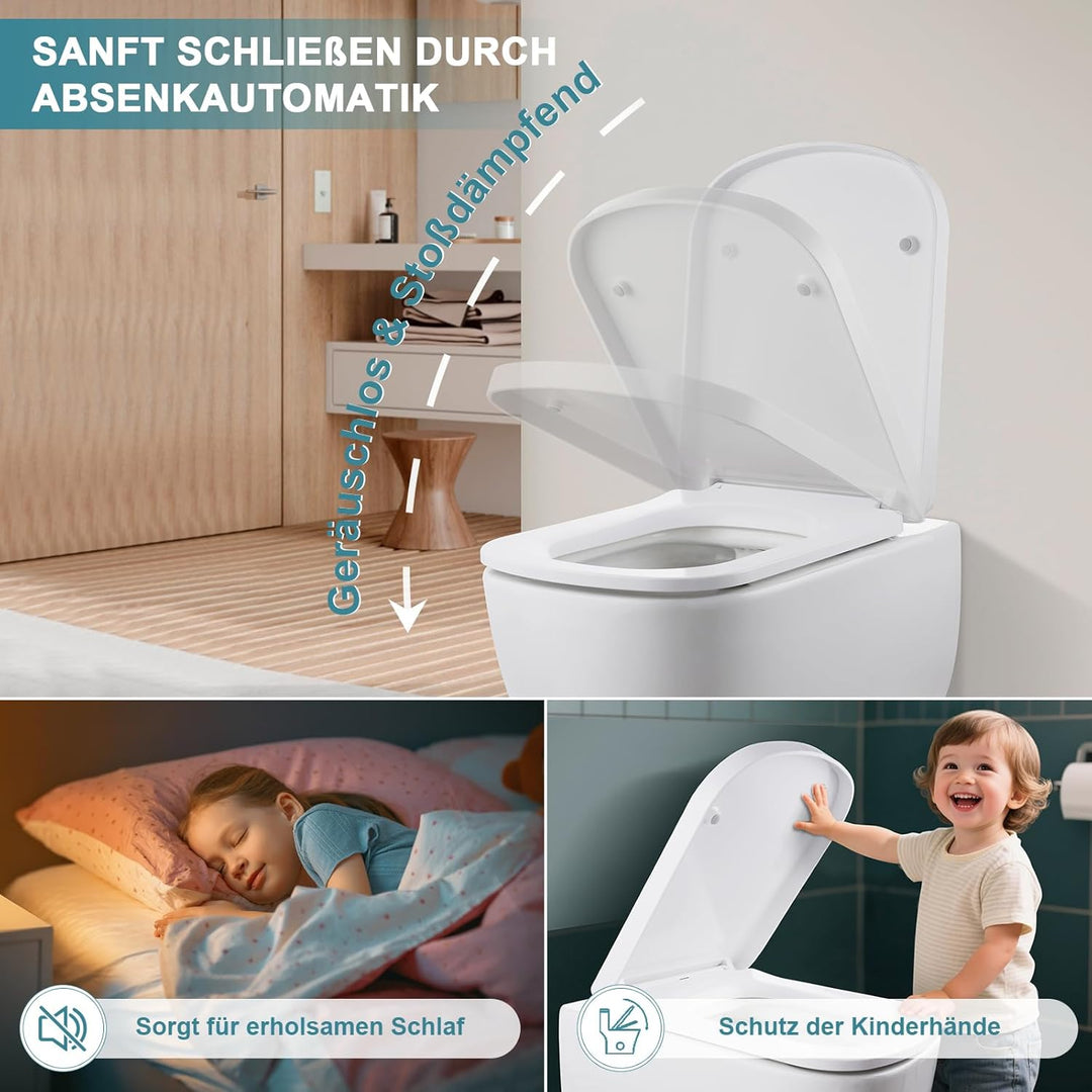 MEEJEE Quadratischer WC Sitz - Passt zu Quadrat-Toiletten (Bowl-Länge 42-46cm, Lochabstand 13-17cm)