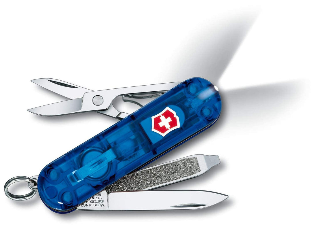 Victorinox Taschenmesser Signature Lite (7 Funktionen, Kugelschreiber, LED-Licht) Blau Transparent,