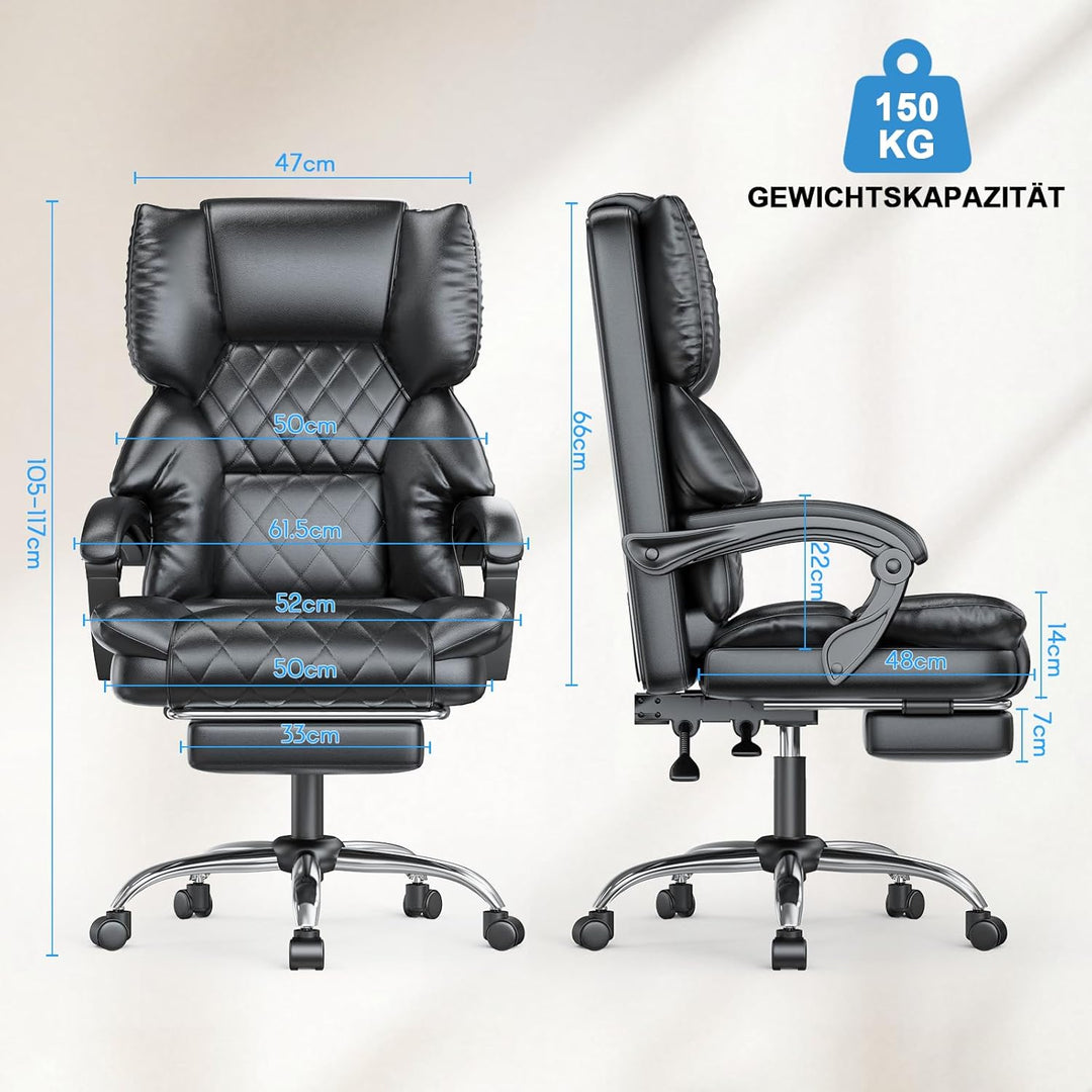naspaluro Chefsessel Bürostuhl mit Fussstütze, Schreibtischstuhl Ergonomisch, PU Leder Computerstuhl