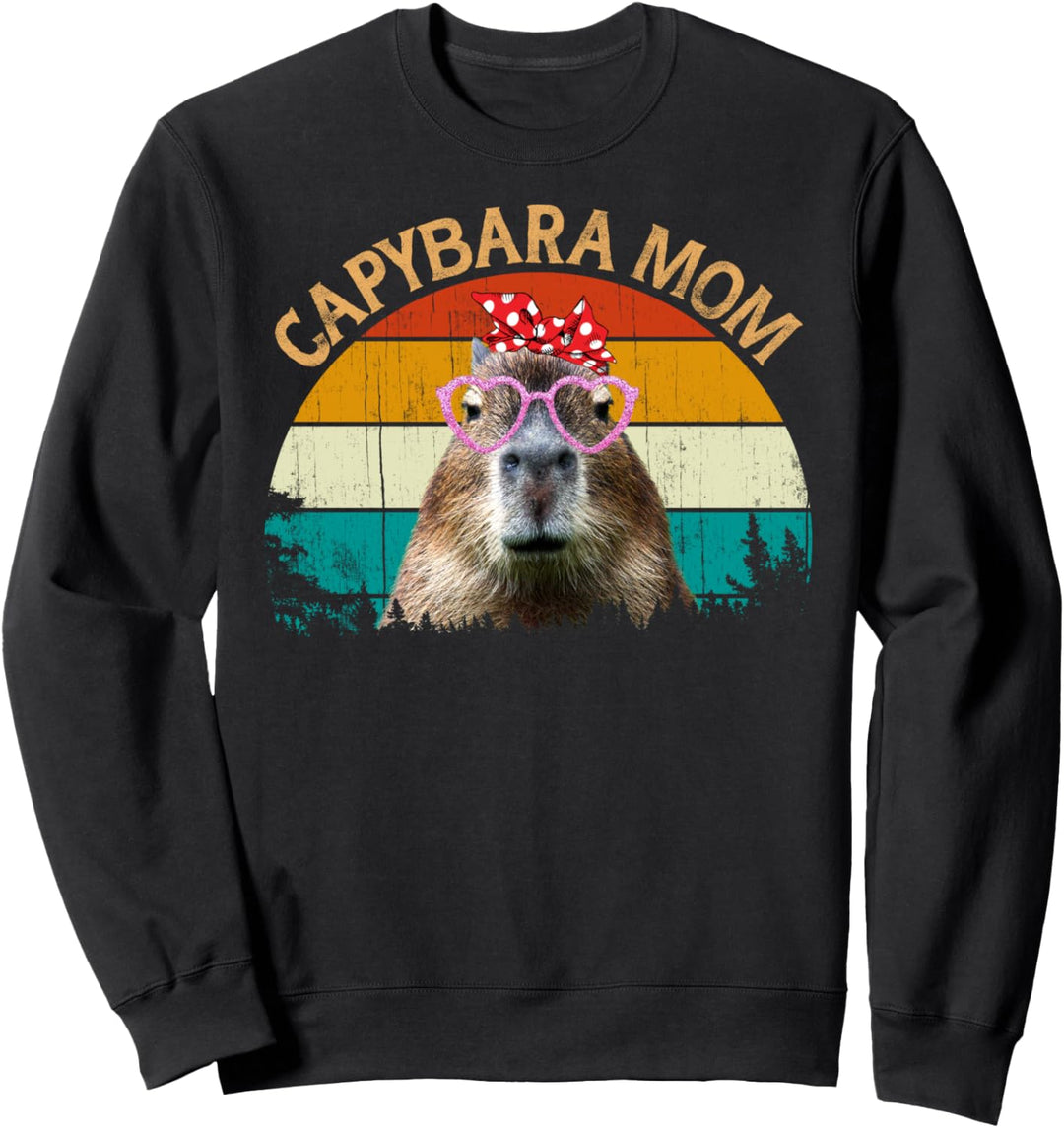 Capybara Vintage Retro Style Wildlife Animal Capybara Mom Sweatshirt