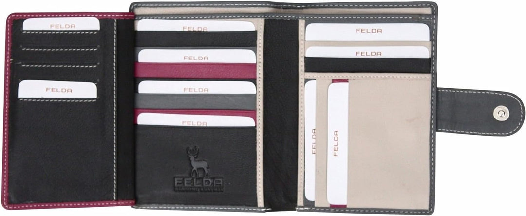 Felda - Damen Geldbörse mit 23 Kartenfächern & Münzfach - RFID-Blocker - aus Echtleder - gross - Gra