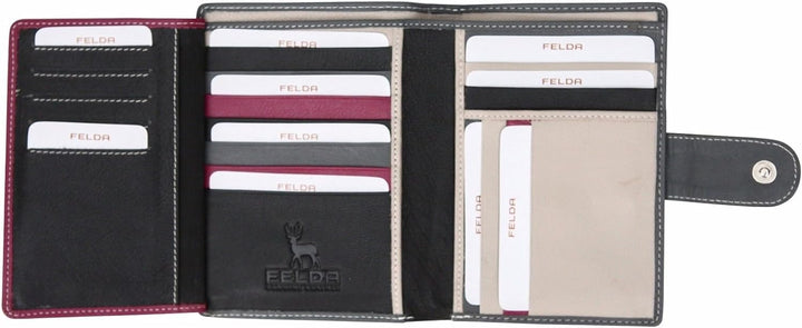 Felda - Damen Geldbörse mit 23 Kartenfächern & Münzfach - RFID-Blocker - aus Echtleder - gross - Gra