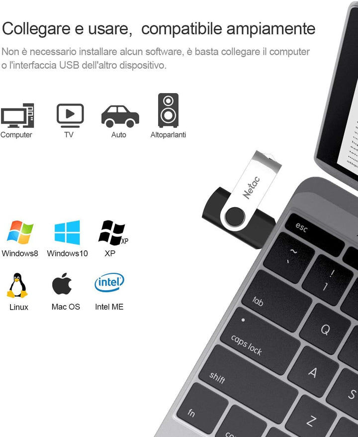 Netac 256G USB 3.2 Flash Drive，360° Rotation Pen Drive，USB Flash Drive Lesegeschwindigkeit bis zu 90
