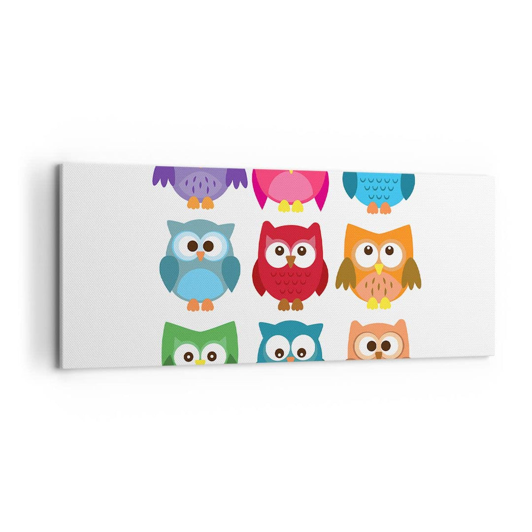 Wandbilder Dekoration Wohnzimmer Eulen Bunt Kinder Zeichnung Panorama Bilder auf Leinwand 120x50cm L