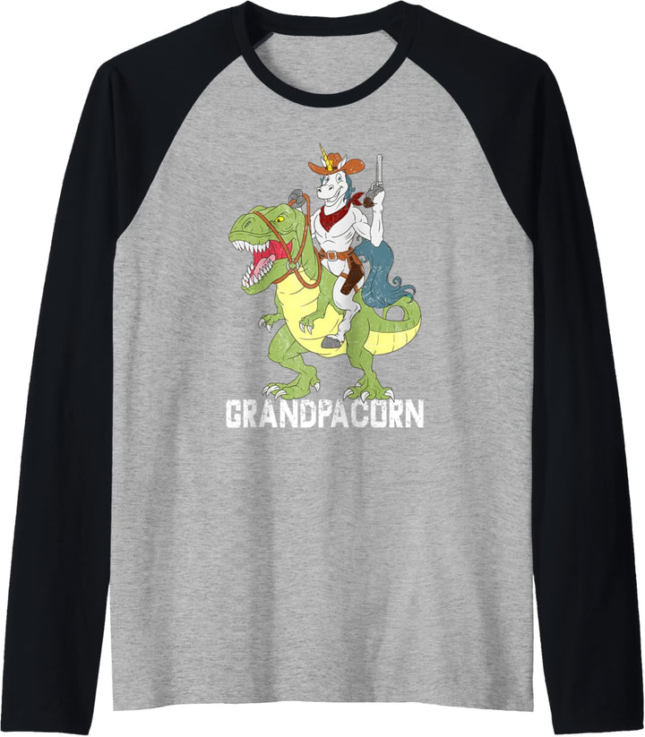 Grandpa Grandpa Sheriff Unicorn Cowboy Riding Dinosaur T-Rex Raglan