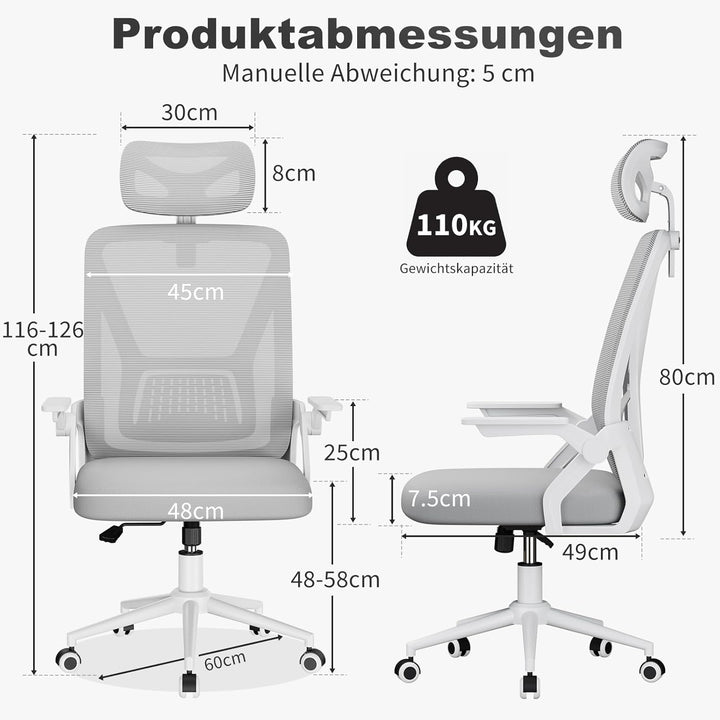 naspaluro Ergonomischer Bürostuhl, Schreibtischstuhl mit 90° Klappbaren Armlehnen, Einzigartige Lend
