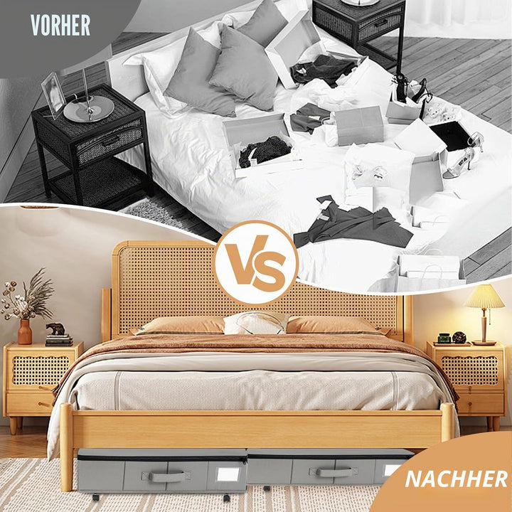 60L 2 Stück Unterbettkommode gross mit 6 Rollen, Wasserdichtes 600D Oxford-Gewebe Unterbett Aufbewah