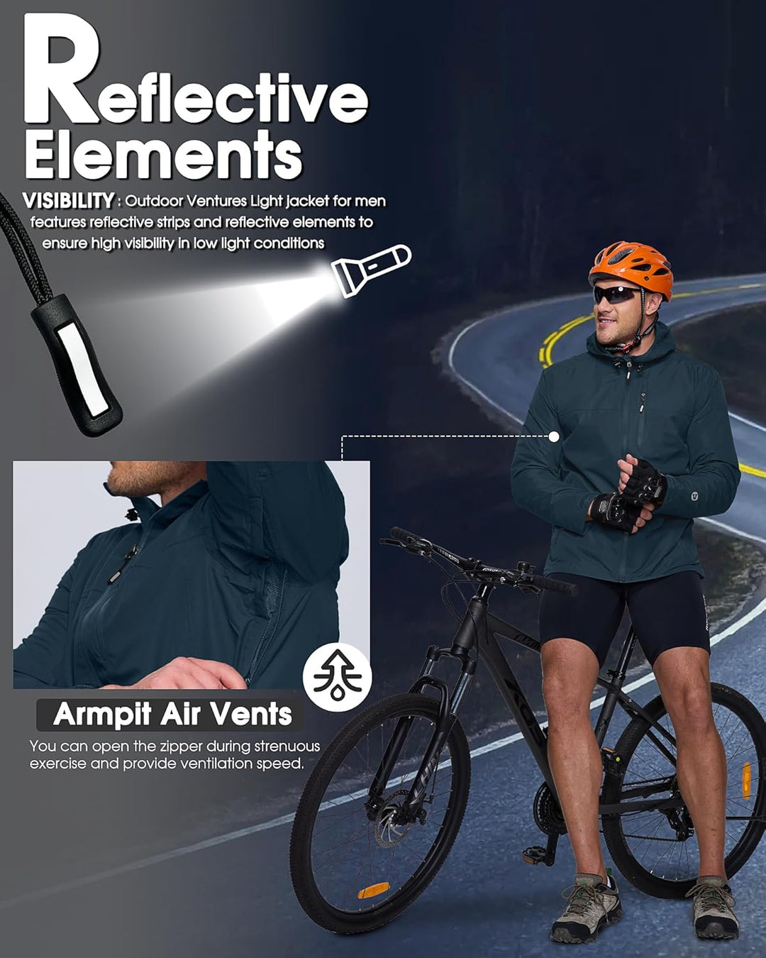 Outdoor Ventures Regenjacke Herren Wasserdicht Atmungsaktiv, Packbar Fahrrad Jacke Leichte Windbreak