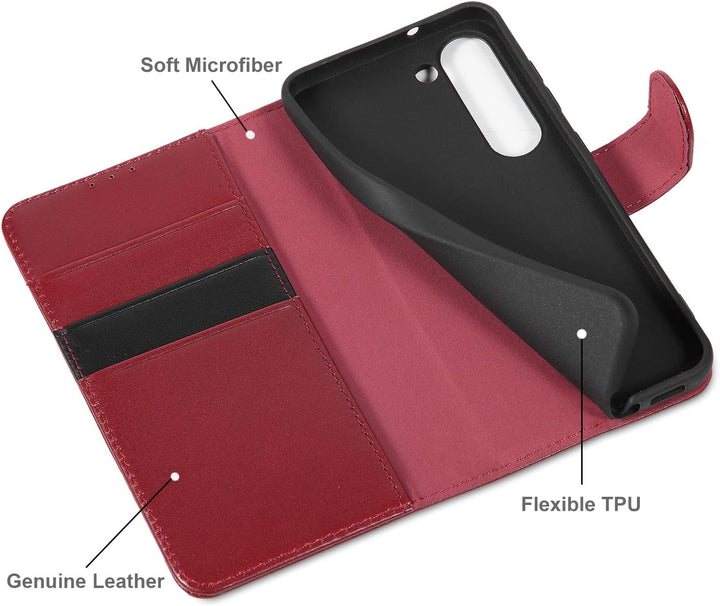 LENSUN Echtleder Hülle für Samsung Galaxy S23, Handyhülle [Echtes Leder] [Kartenfach] [RFID Schutz]