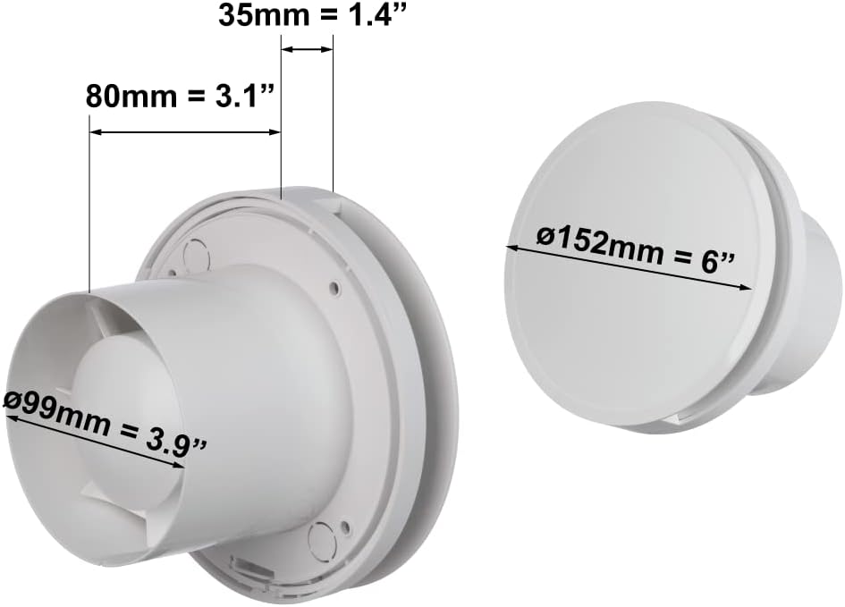 EUROPLAST Ø 100mm Bad-Lüfter mit Feuchtesensor und Timer mit Rund Front, Leise Ventilator - Kunststo
